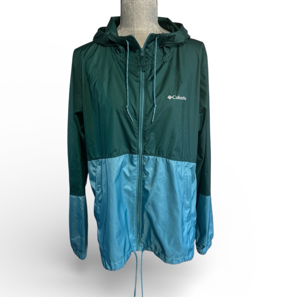 Columbia Teal and Blue Hooded Windbreaker